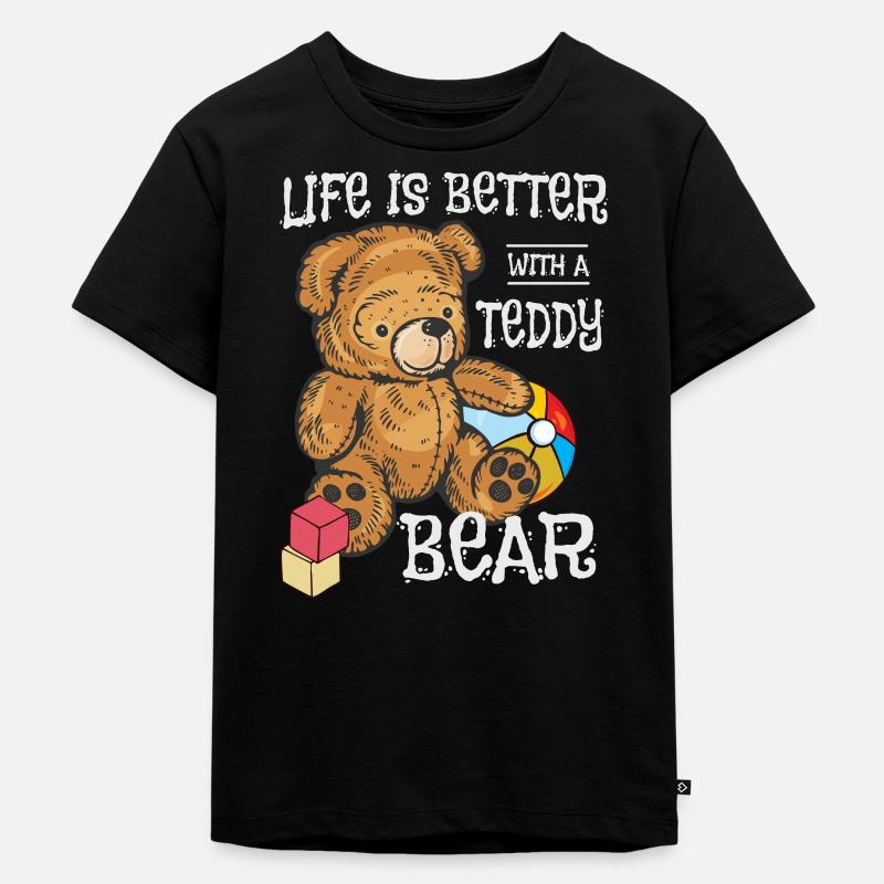 Leben Ist Besser Mit Einem Teddybär Kuscheltier - Kinder Premium Bio T-Shirt - Schwarz