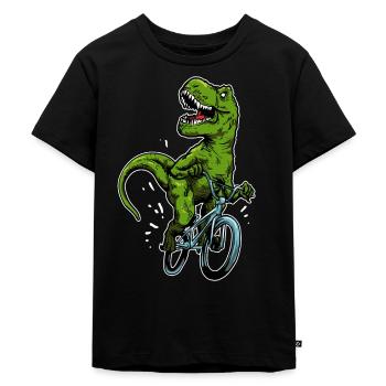 Lustige Dinosaurier Fahrrad T-Rex BMX Biker - Kinder Premium Bio T-Shirt - Schwarz - Vorne - Mikhail (115cm)