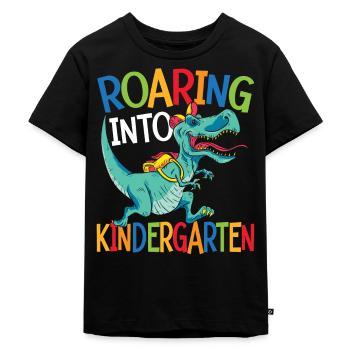 Brüllen In Den Kindergarten Dinosaurier - Kinder Premium Bio T-Shirt - Schwarz - Vorne - Mikhail (115cm)