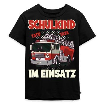 Schulkind im Einsatz Einschulung Feuerwehr Jungen - Kinder Premium Bio T-Shirt - Schwarz - Vorne - Mikhail (115cm)