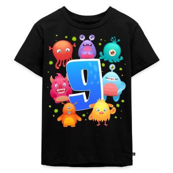 9. Geburtstag | Monster Geburtstag | Monster - Kinder Premium Bio T-Shirt - Schwarz - Vorne - Mikhail (115cm)