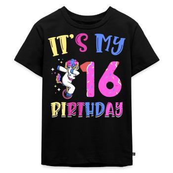 C’est mon 16e anniversaire en barbotant un poney licorne - T-shirt Premium bio Enfant - noir - Devant - Mikhail (115cm)