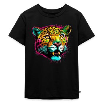 Regenbogen farbspritzer leopard gepar jaguar - Kinder Premium Bio T-Shirt - Schwarz - Vorne - Mikhail (115cm)