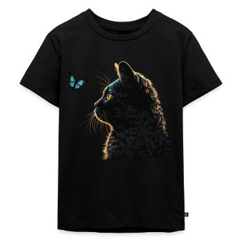 Chat et papillon bleu - T-shirt Premium bio Enfant - noir - Devant - Mikhail (115cm)
