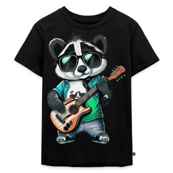 Panda Wippe - Kinder Premium Bio T-Shirt - Schwarz - Vorne - Mikhail (115cm)