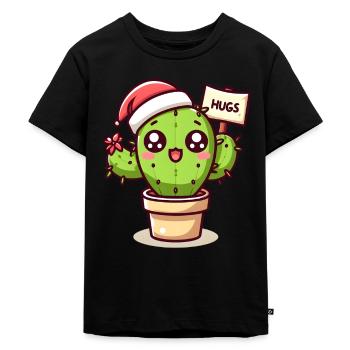Christmas Cactus Hug, Funny for Office - Kids Premium Organic T-Shirt - black - Front - Mikhail (115cm)