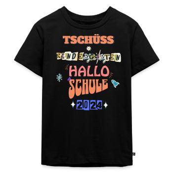 Kinder Tschüss Kindergarten Hallo Schule 2024 - Kinder Premium Bio T-Shirt - Schwarz - Vorne - Mikhail (115cm)