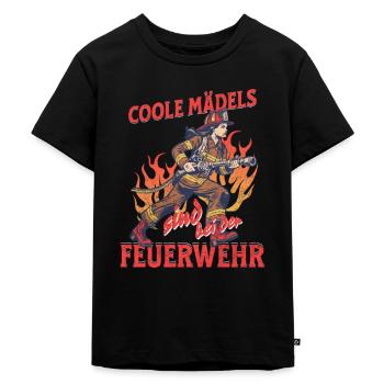 Feuerwehr - Coole Mädels sind bei der Feuerwehr - Kinder Premium Bio T-Shirt - Schwarz - Vorne - Mikhail (115cm)