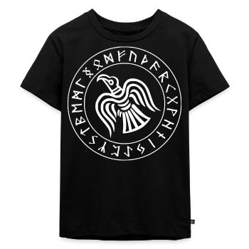 Odin es Raven - Rune - Mythologie Wikinger Pagan - Kinder Premium Bio T-Shirt - Schwarz - Vorne - Mikhail (115cm)