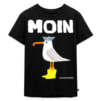 Moin Möwe mit Gummistiefel Miesmuschelartwuermchen - Kinder Premium Bio T-Shirt - Schwarz - Vorne - Mikhail (115cm)