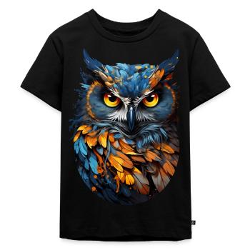 Eule - Kinder Premium Bio T-Shirt - Schwarz - Vorne - Mikhail (115cm)