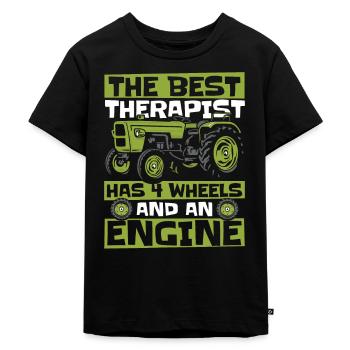 The Best Therapist Has 4 Wheels Bauer Biobauer - Kinder Premium Bio T-Shirt - Schwarz - Vorne - Mikhail (115cm)