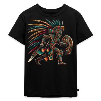 Aztekischer Krieger Mexikanische Azteken-Zivilisation - Kinder Premium Bio T-Shirt - Schwarz - Vorne - Mikhail (115cm)