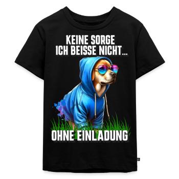 Cooler Hund Ich beiße nicht ohne Einladung - Kinder Premium Bio T-Shirt - Schwarz - Vorne - Mikhail (115cm)