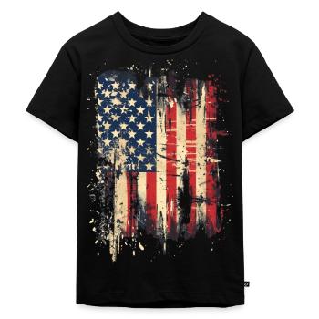 Amerikanische Flagge Grunge (auf schwarz) - Kinder Premium Bio T-Shirt - Schwarz - Vorne - Mikhail (115cm)
