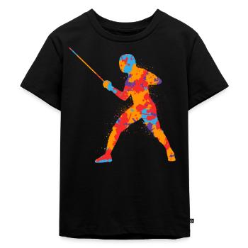 Fechter Grafik Bunt Fecht Schwerter Kinder Fechten - Kinder Premium Bio T-Shirt - Schwarz - Vorne - Mikhail (115cm)