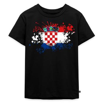 Croatia Flag Color Spots Adria Zagreb Croatian - Kids Premium Organic T-Shirt - black - Front - Mikhail (115cm)