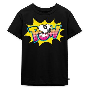 Peanuts Snoopy Pow Superheld Superhero - Kinder Premium Bio T-Shirt - Schwarz - Vorne - Mikhail (115cm)