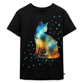 Chat sur la Voie Lactée Vintage Univers Étoiles - T-shirt Premium bio Enfant - noir - Devant - Mikhail (115cm)