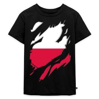 Poland flag torn motif - Kids Premium Organic T-Shirt - black - Front - Mikhail (115cm)