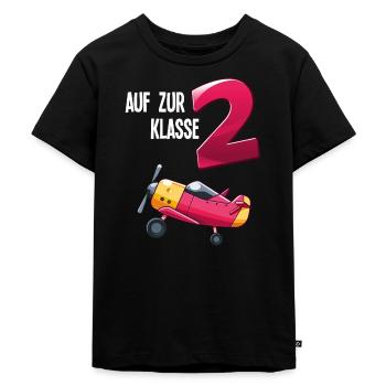 Schulkind 2. Klasse Flugzeug - Kinder Premium Bio T-Shirt - Schwarz - Vorne - Mikhail (115cm)