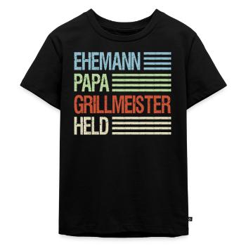 Ehemann Papa Grillmeister Held - Kinder Premium Bio T-Shirt - Schwarz - Vorne - Mikhail (115cm)