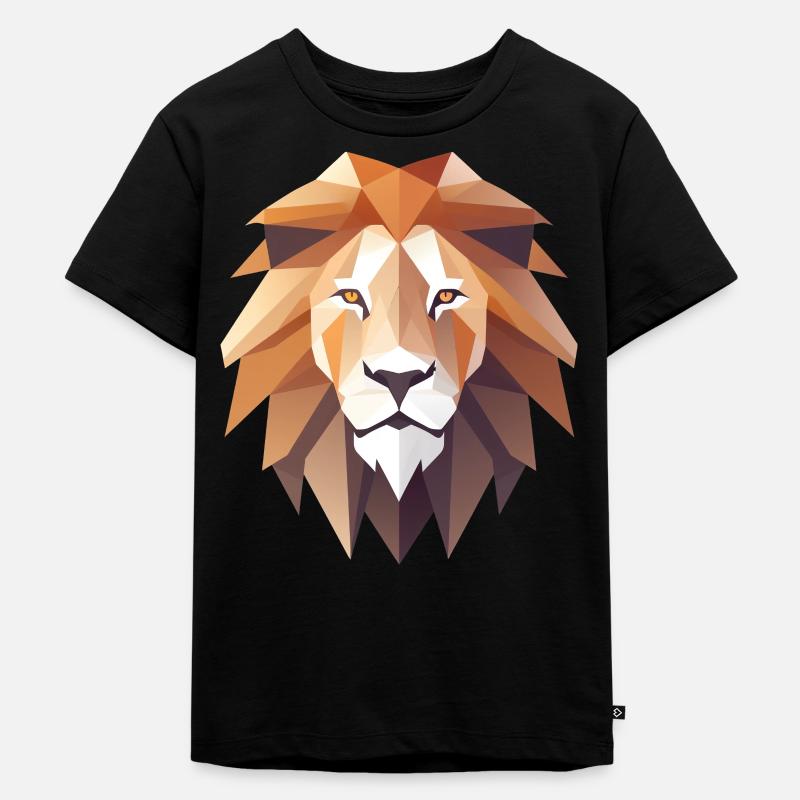Löwenkopf Low Poly Logo Design - Kinder Premium Bio T-Shirt - Schwarz