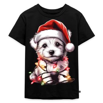 Entzückende Hundeweihnachtsbeleuchtung Weihnachtsmütze - Kinder Premium Bio T-Shirt - Schwarz - Vorne - Mikhail (115cm)