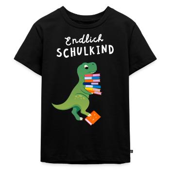 Endlich Schulkind Dinosaurier Dino Einschulung - Kinder Premium Bio T-Shirt - Schwarz - Vorne - Mikhail (115cm)