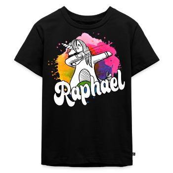RAPHAEL - Beautiful Boy Name with Cool Unicorn - Kids Premium Organic T-Shirt - black - Front - Mikhail (115cm)