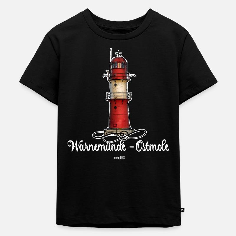 Warnemünde Ostmole Leuchtturm - Kinder Premium Bio T-Shirt - Schwarz