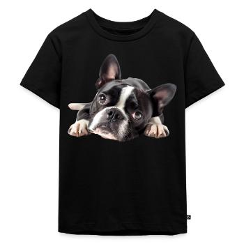 Boston Terrier - Kinder Premium Bio T-Shirt - Schwarz - Vorne - Mikhail (115cm)