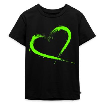 Heart Design Brush Green Light Green - Kids Premium Organic T-Shirt - black - Front - Mikhail (115cm)
