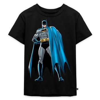 Batman blauer Umhang Pose - Kinder Premium Bio T-Shirt - Schwarz - Vorne - Mikhail (115cm)