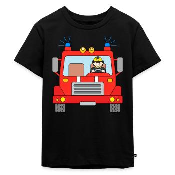 Feuerwehrauto Feuerwehrmann Blaulicht Einsatz - Kinder Premium Bio T-Shirt - Schwarz - Vorne - Mikhail (115cm)