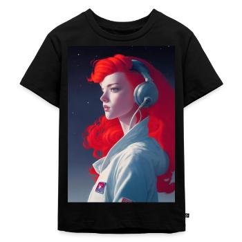 Mädchen Weltall Headset Fantasy Rote Haare - Kinder Premium Bio T-Shirt - Schwarz - Vorne - Mikhail (115cm)