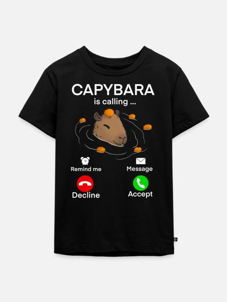 Capybara Anruf - Kinder Premium Bio T-Shirt - Schwarz