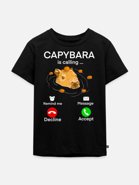 Capybara Anruf - Kinder Premium Bio T-Shirt - Schwarz