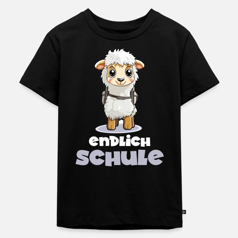 Endlich Schule Lama - Kinder Premium Bio T-Shirt - Schwarz