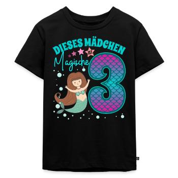 mädchen 3. Geburtstag Magische 3 Meerjungfrau - Kinder Premium Bio T-Shirt - Schwarz - Vorne - Mikhail (115cm)