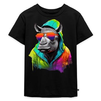 Hippo Nilpferd mit Sonnenbrille Flusspferd Afrika - Kinder Premium Bio T-Shirt - Schwarz - Vorne - Mikhail (115cm)