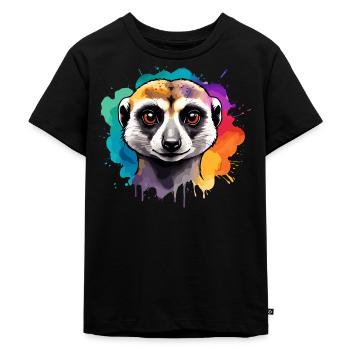 Stokstaartje in aquarellen, savanne kleur - Kinderen Premium Bio T-shirt - zwart - Voor - Mikhail (115cm)