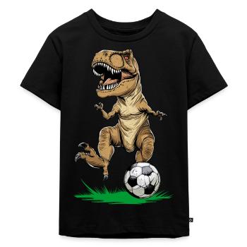 Fußballspieler T-Rex Trex T rex Dinosaurier Dino - Kinder Premium Bio T-Shirt - Schwarz - Vorne - Mikhail (115cm)
