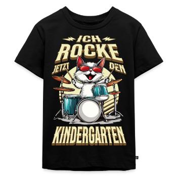Kindergarten Kita Katze Schlagzeug Rock Musik - Kinder Premium Bio T-Shirt - Schwarz - Vorne - Mikhail (115cm)