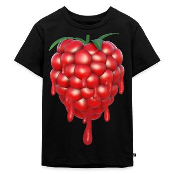 Himbeere tropft - Kinder Premium Bio T-Shirt - Schwarz - Vorne - Mikhail (115cm)