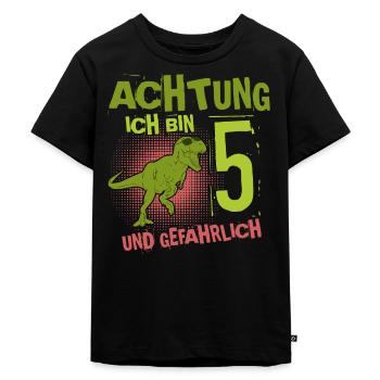 5. Geburtstag Dino 5 Jahre Jungen T Rex - Kinder Premium Bio T-Shirt - Schwarz - Vorne - Mikhail (115cm)