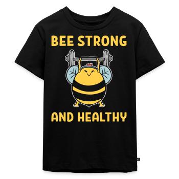 Bee Strong And Healthy Gewichtheber - Kinder Premium Bio T-Shirt - Schwarz - Vorne - Mikhail (115cm)