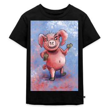 Lustiges Cartoon-Schwein - Kinder Premium Bio T-Shirt - Schwarz - Vorne - Mikhail (115cm)
