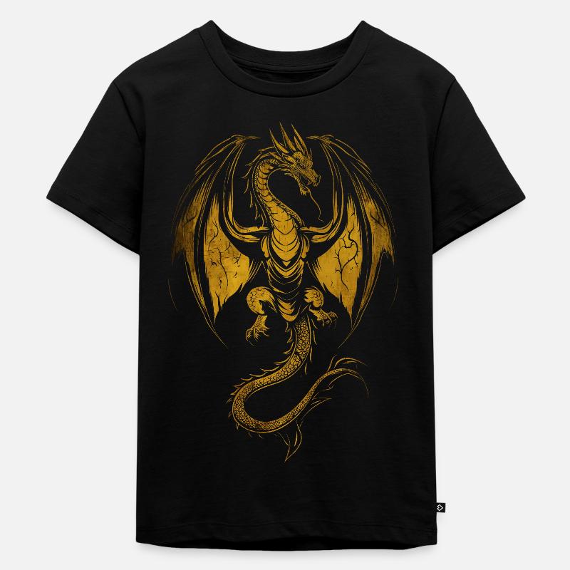 Dragon doré rampant - T-shirt Premium bio Enfant - noir
