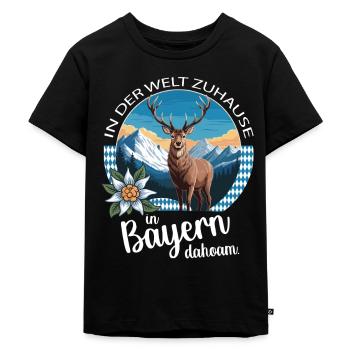In der Welt zuhause. In Bayern dahoam. Heimatliebe - Kinder Premium Bio T-Shirt - Schwarz - Vorne - Mikhail (115cm)